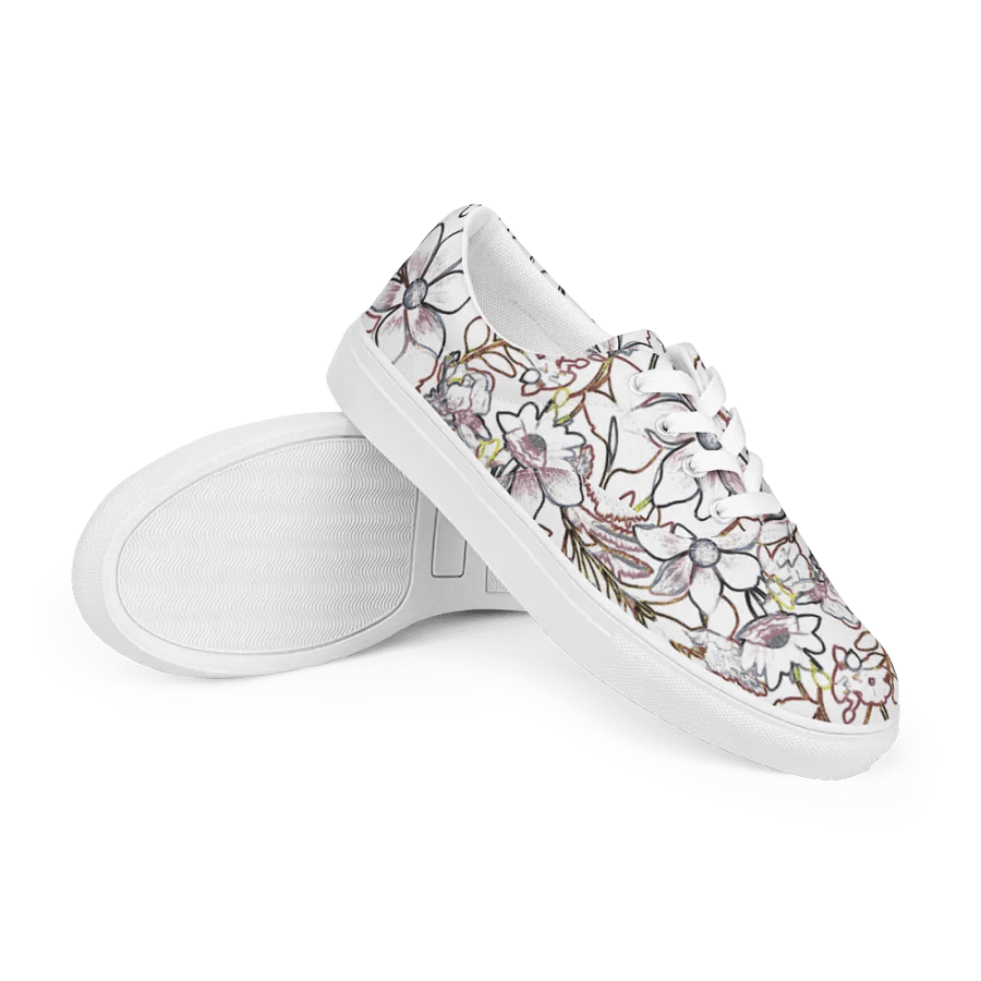 Line art White and Brown Floral/Women's Lace-Up Canvas Shoes by Allcolor product image (6)