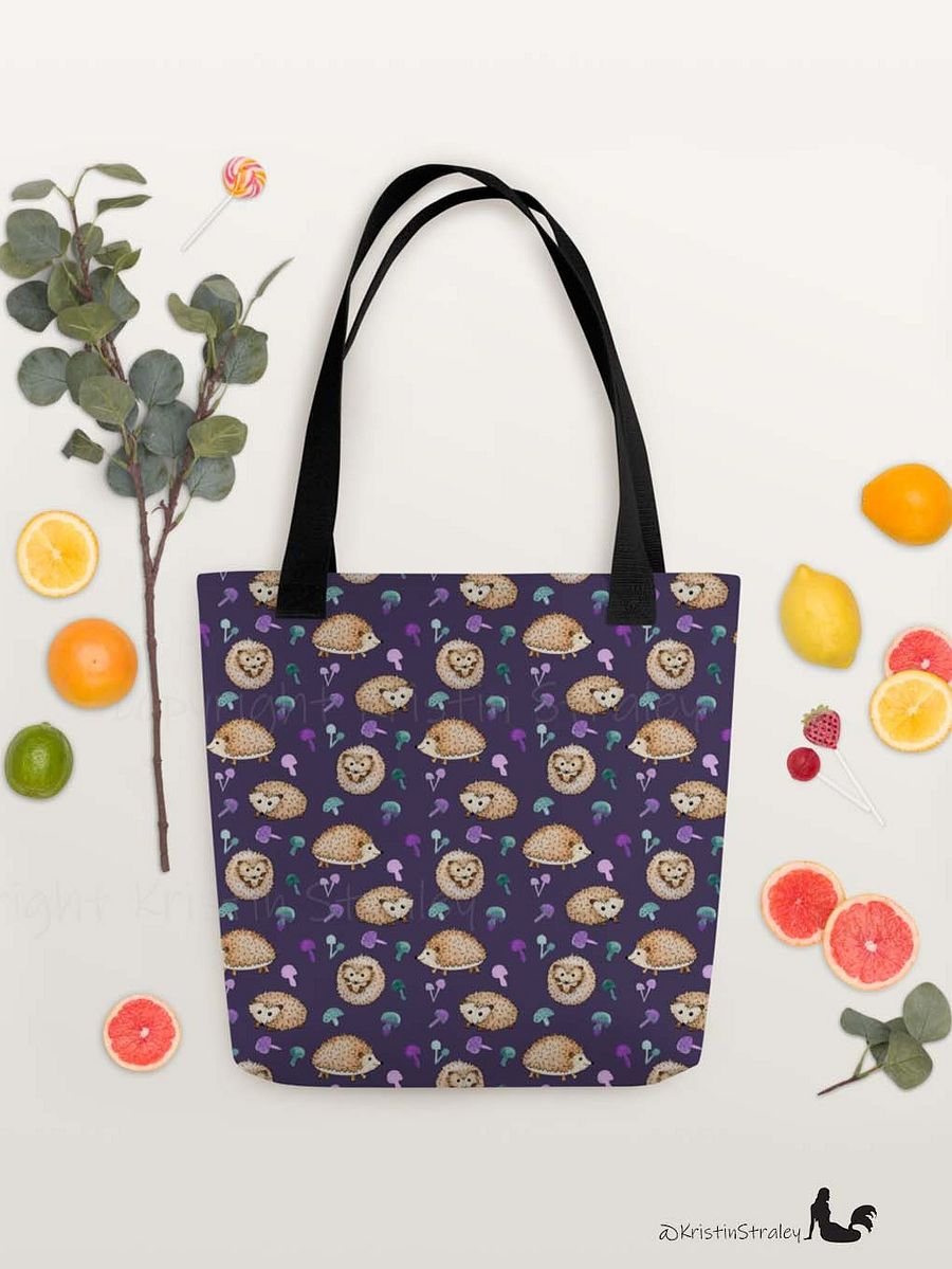 Hedgehogs and Mushrooms on Dark Plum Tote Bag product image (6)