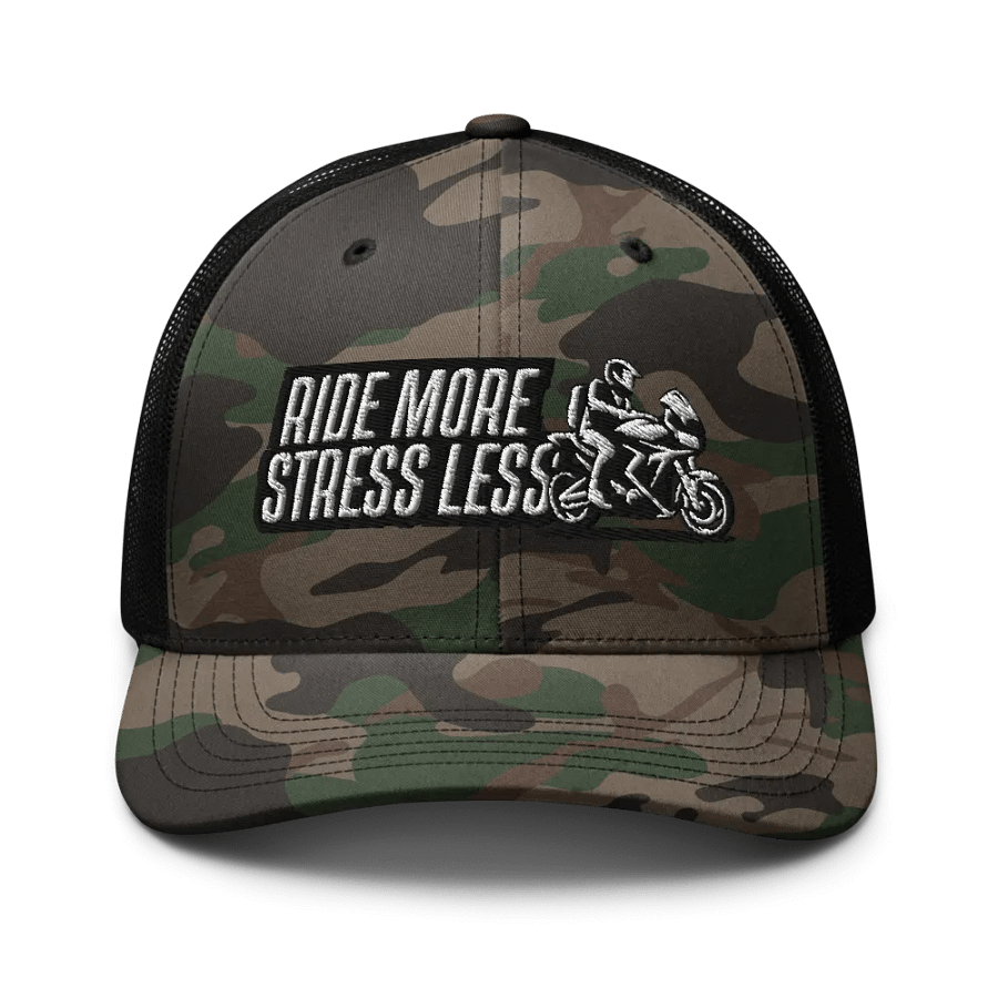 Stress Less Camo Trucker Hat | Ride more stress less product image (3)