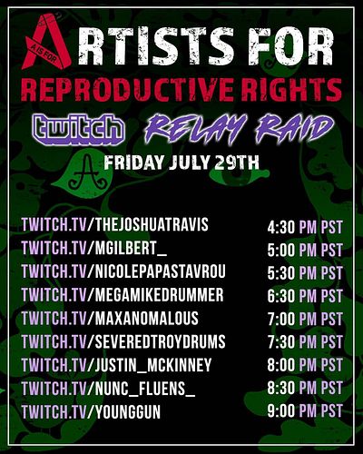 Super excited to be a part of this Relay Raid fundraiser for Reproductive Rights! The Lineup is amazing and we are going to r...