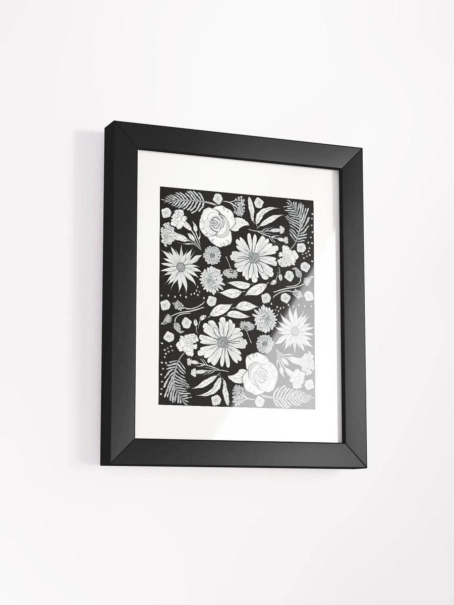 Floral Medley in Bloom – White on Black | Framed Wall Art | by MONIQUE FAELLA DESIGNS™ | Hand-Drawn Botanical Print | Matte Poster product image (2)