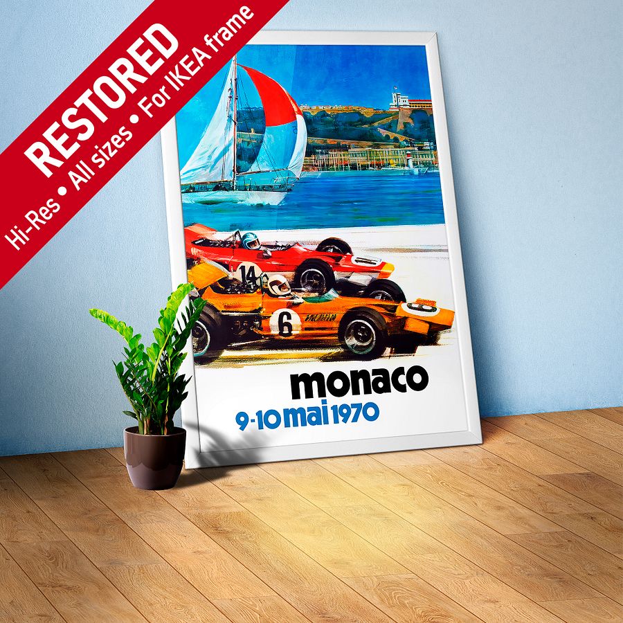Monaco Vintage F1 Grand Prix, 1970 poster — Vintage Formula 1 poster, Monaco Grand Prix poster, retro travel poster, retro travel art product image (1)