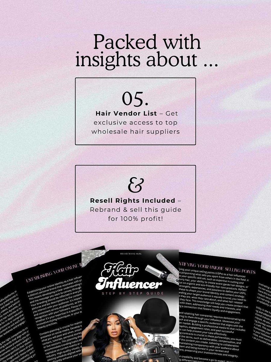 Wig Hair Influencer eBook Guide, Influencer Marketing, Social Media Growth & Brand Sponsorships, Monetize Beauty Content, PLR Canva Template product image (5)