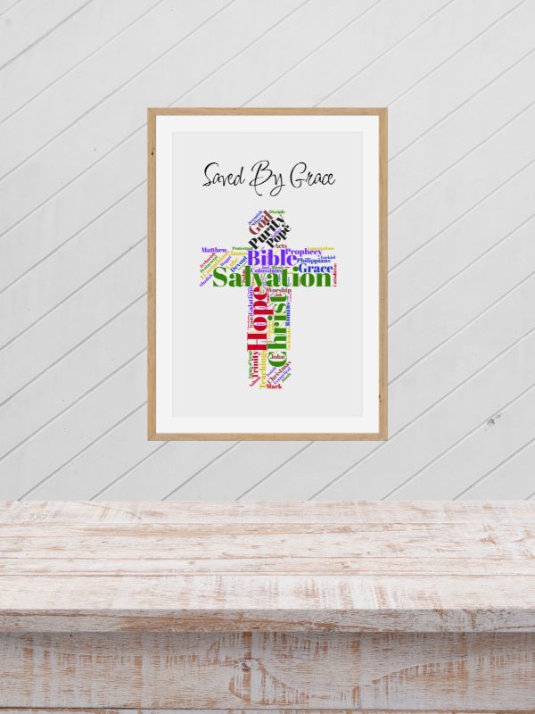 Printable Christian Wall Art – "Saved by Grace" Crucifix Design product image (4)