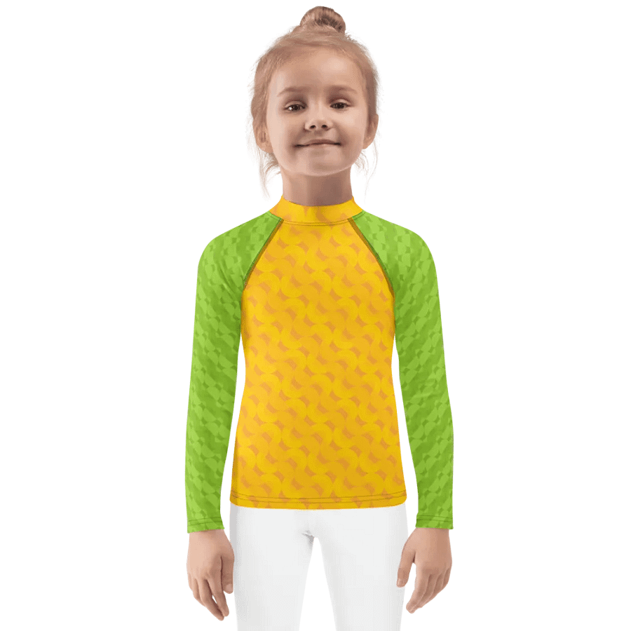 Monochrome Geometric Lime Green and Yellow Rash Guard For Kids product image (1)