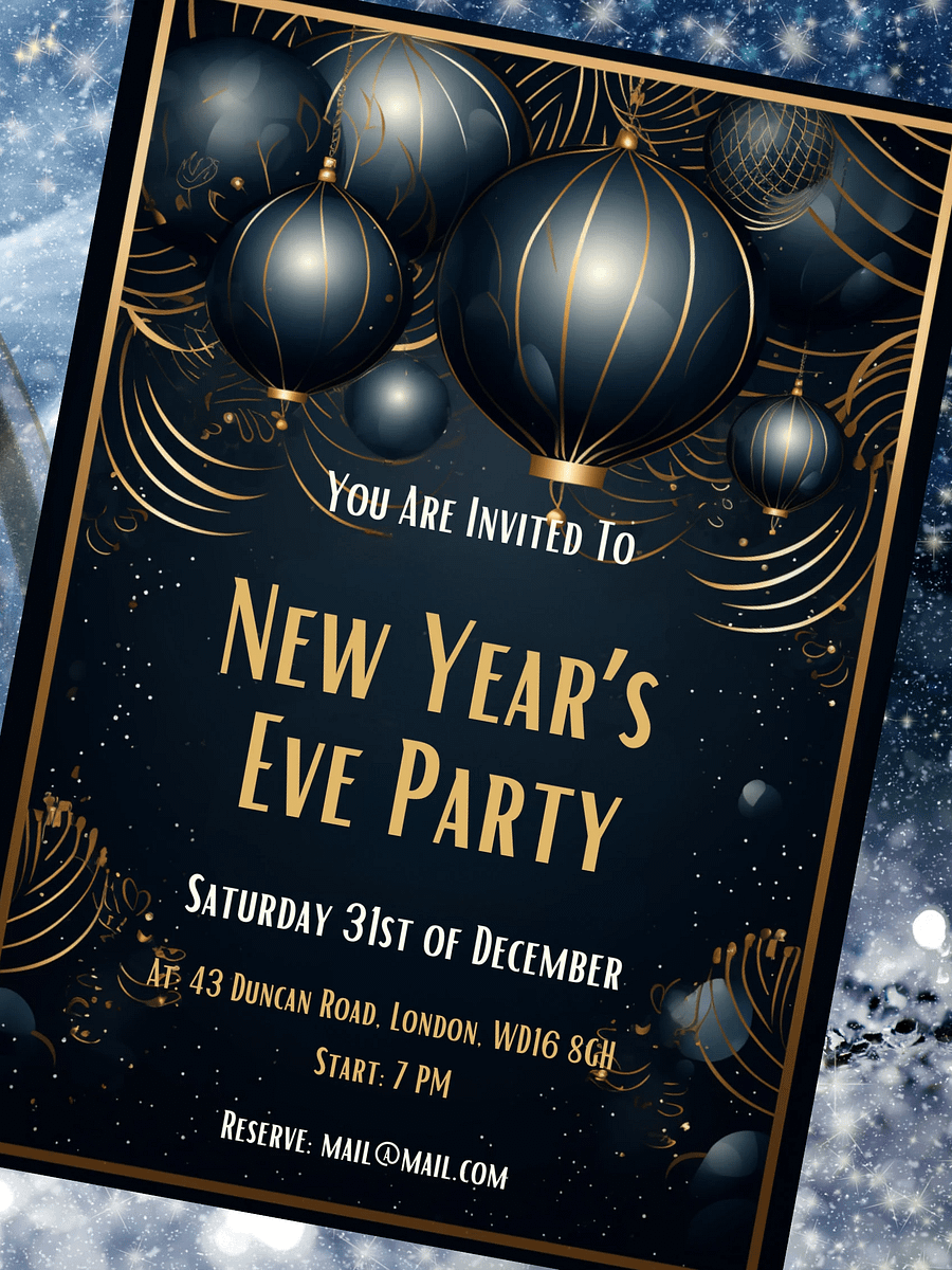 New Year's Eve Blue and Gold Party Invitation | Editable in Canva | New Years Party Printable Template | Holiday Invitation | Canva Edit product image (3)