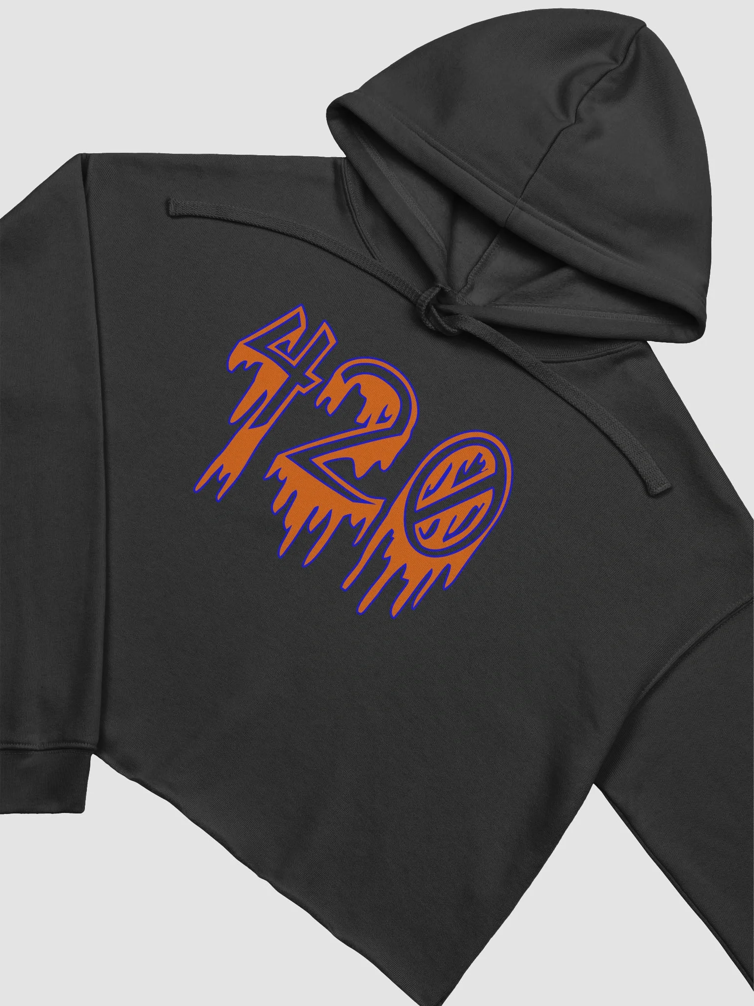 Orange Blue Happy 420 Horror Lover Crop Hoodie, Creepy Cannabis Clothing for Pothead Punks & Weedy Weirdos, Black Beach Goth Stoner Fashion product image (1)