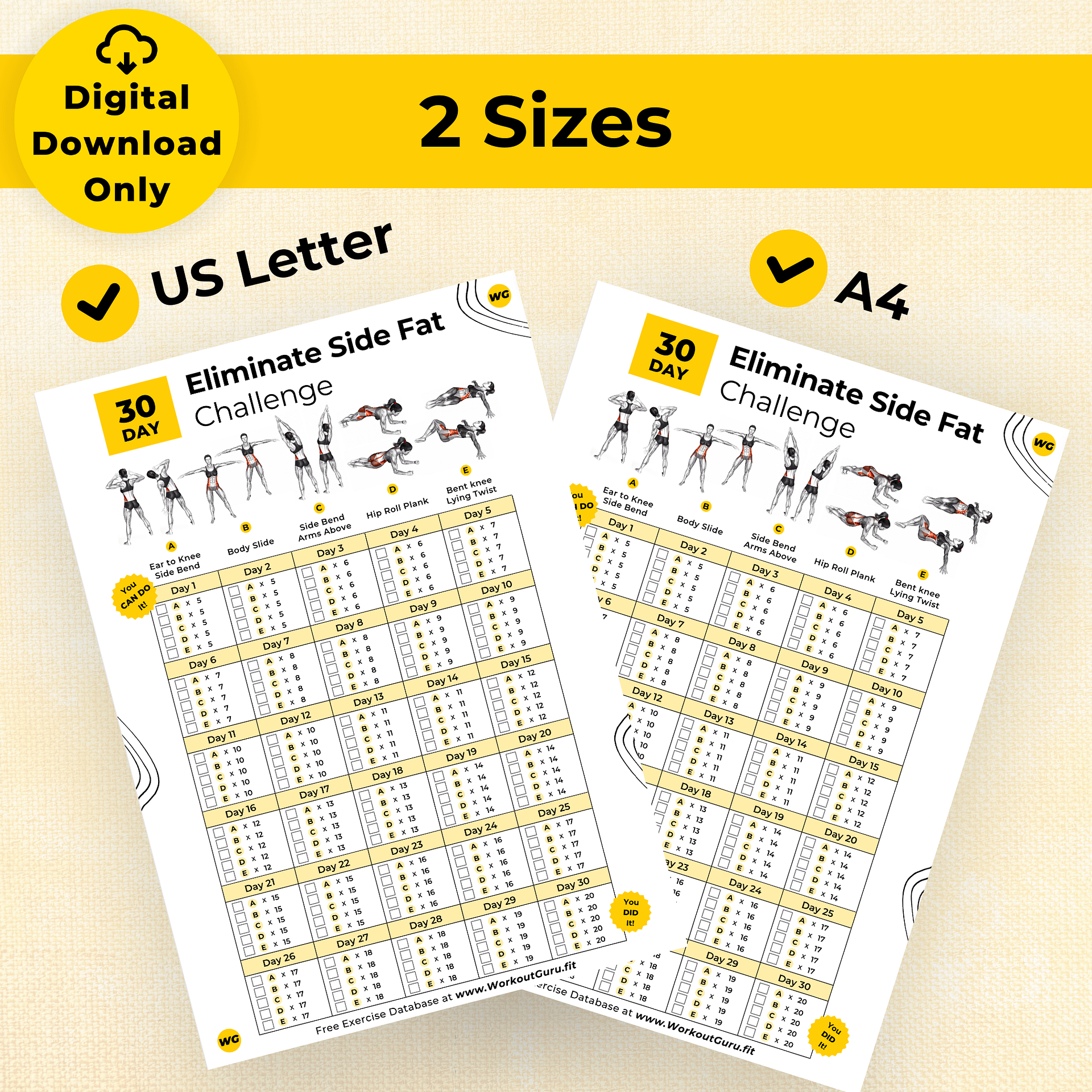 30 Day Eliminate Side Fat Challenge - Printable Workout Tracker product image (4)
