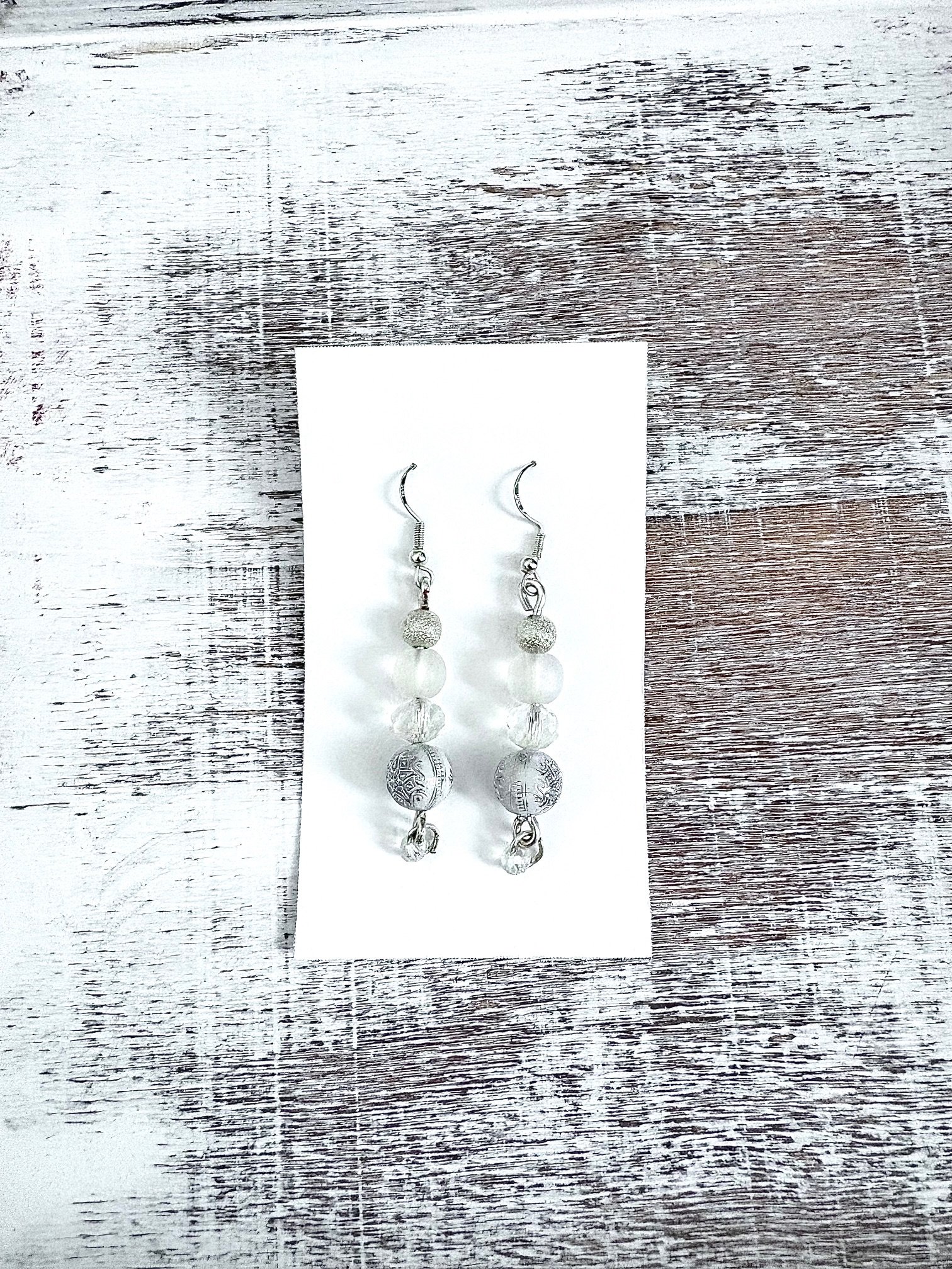 MFD-00101 | Handmade White & Silver-Tone Pillar Earrings | Monique Faella Designs™ product image (3)