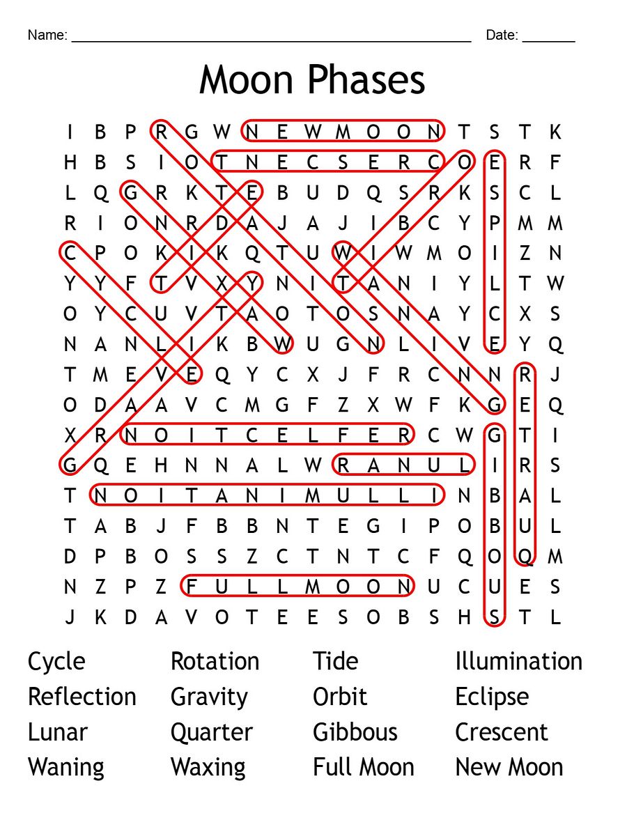 Printable Moon Phases Word Search – 16 Key Vocabulary Words! product image (2)