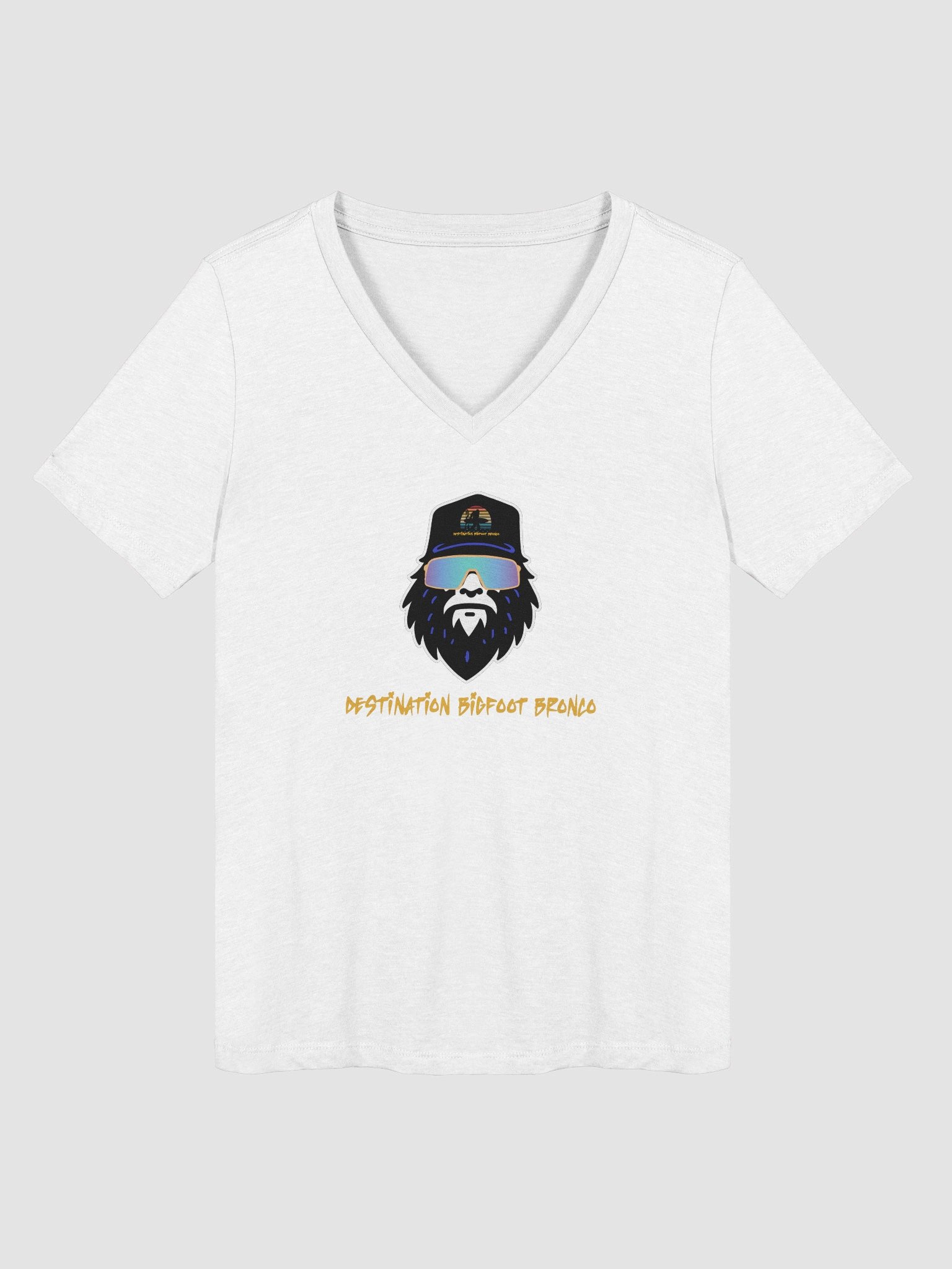 Destination Bigfoot Bronco Bigfoot Logo Bella+Canvas Women's Relaxed V-Neck T-Shirt (White) product image (1)