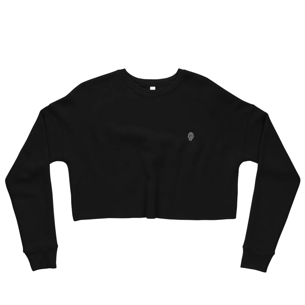 EXCLAIMING MENTALLY (L.C., B&W) embroidered fleece crop crew product image (5)