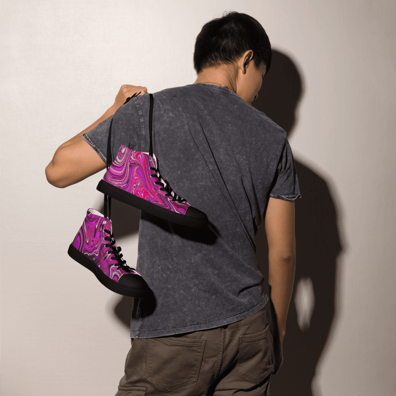 Men's High Top Canvas Shoes - Pink and Purple Digital Fluid Art product image (8)