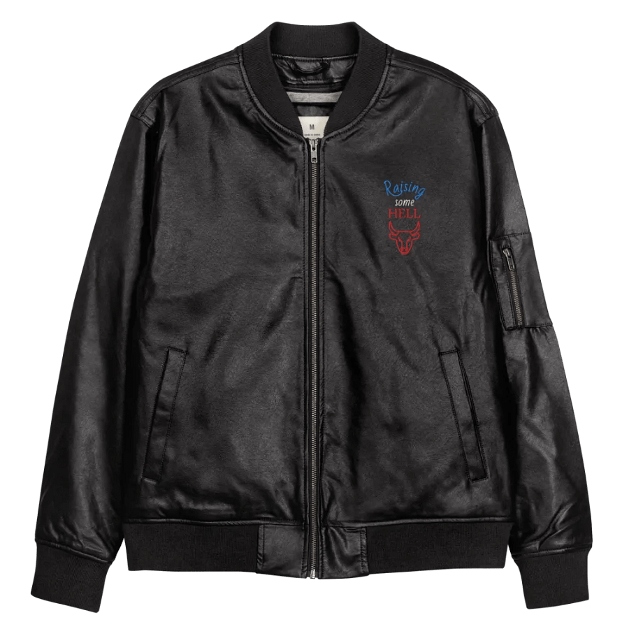 Faux Embroidered Leather Bomber Jacket-Raising Some Hell- product image (10)