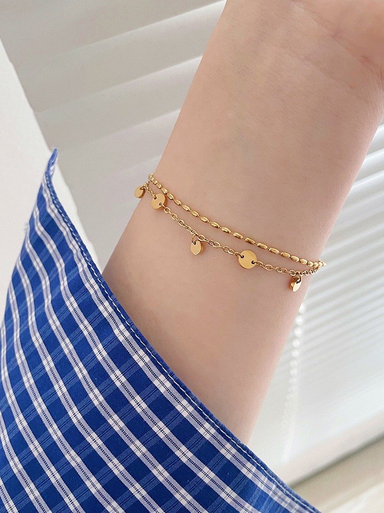 Round Sequin Double Layer Bracelet | 18K Gold Plated product image (7)