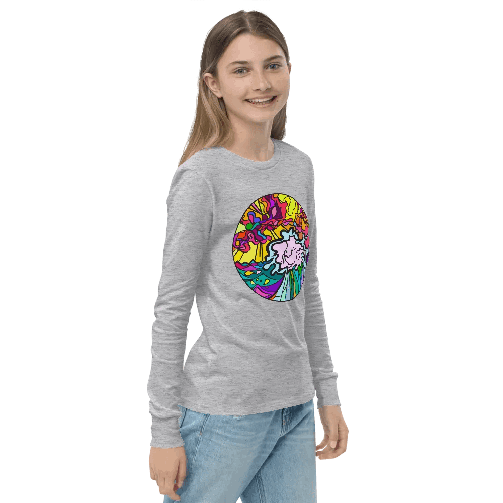 Vibrant Stained Glass Youth Long Sleeve - Wave at Sunset product image (22)