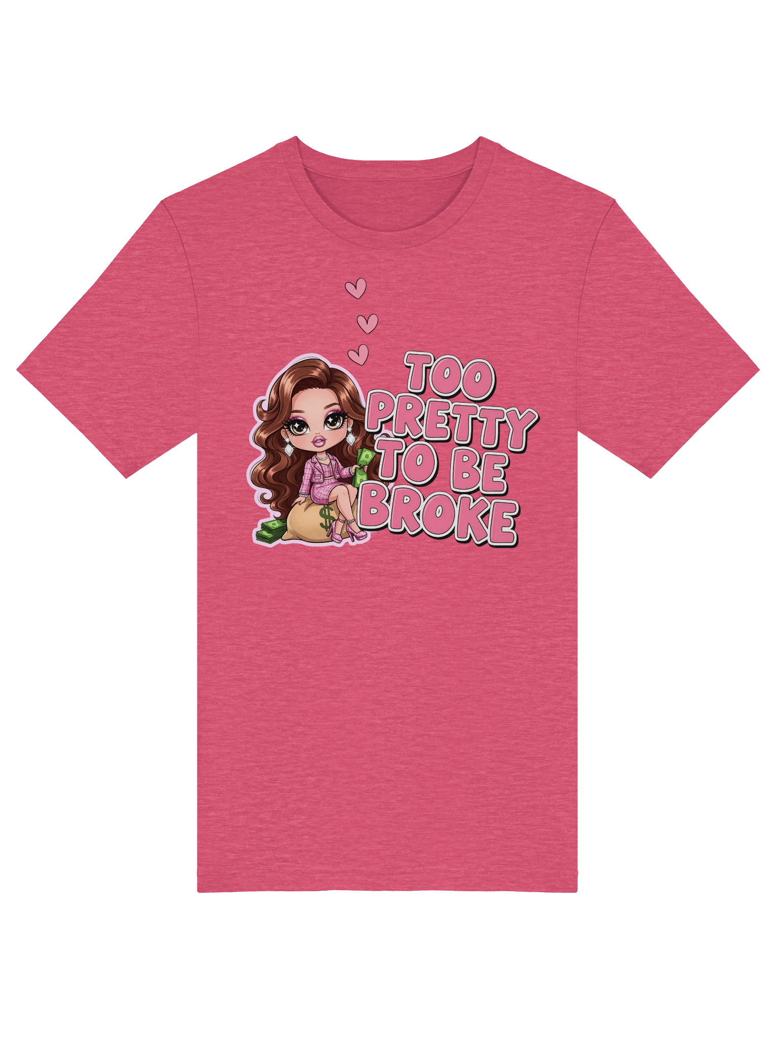 Too Pretty To Be Broke T-Shirt – Glamorous Doll Tee, Bold Pink Letters, Wonky Cartoon Text, Money Boss Shirt, Girl Power Top product image (34)