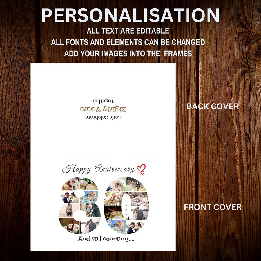 80 Year Anniversary Photo Card Editable Canva Template product image (5)