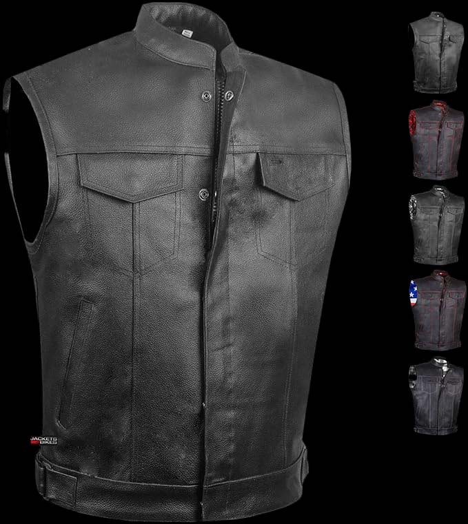 Mens Black Leather Punk Vest product image (2)