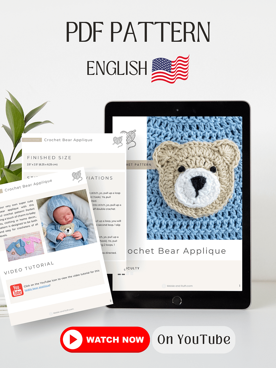 Crochet Teddy Bear Applique Pattern product image (2)