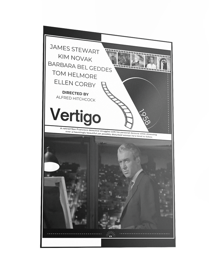 Vertigo with James Stewart and Kim Novak 1958 | Movie Poster | 12x18 Wall Art product image (2)