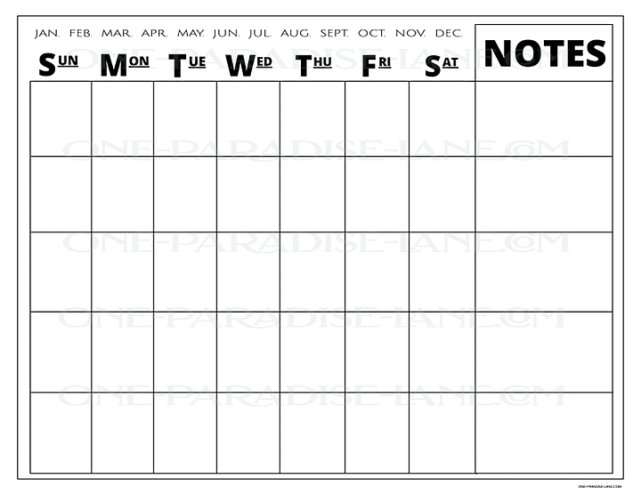 Undated Calendar Sheet – Printable PDF product image (1)