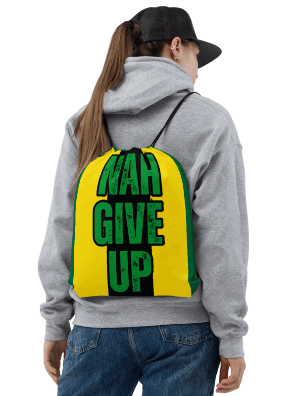 Nah Give Up Drawstring Bag – Motivational Jamaican Slang Sack for Gym, Travel & Beach product image (2)