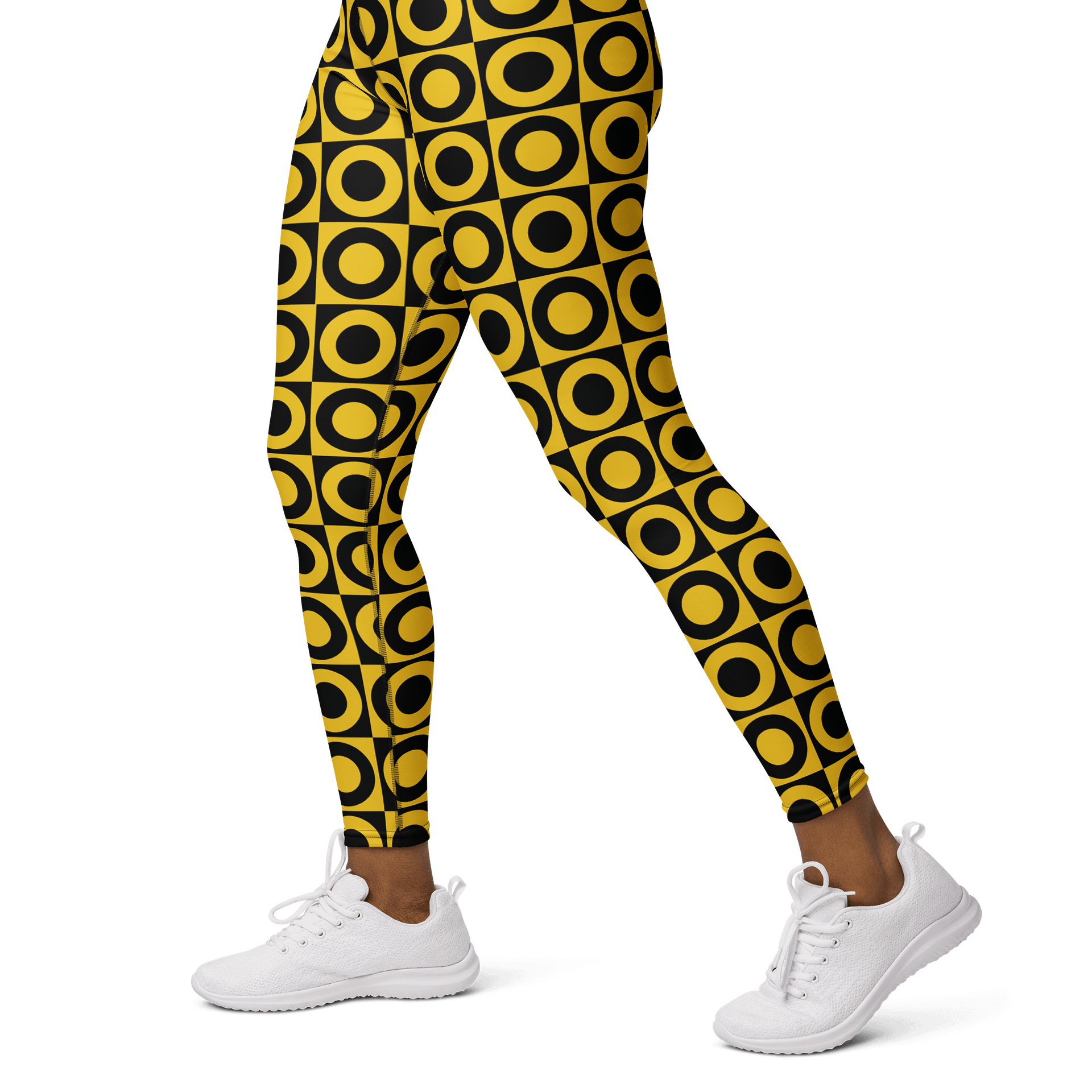 Retro Circles Leggings - Black and Yellow Geometric Pattern product image (3)
