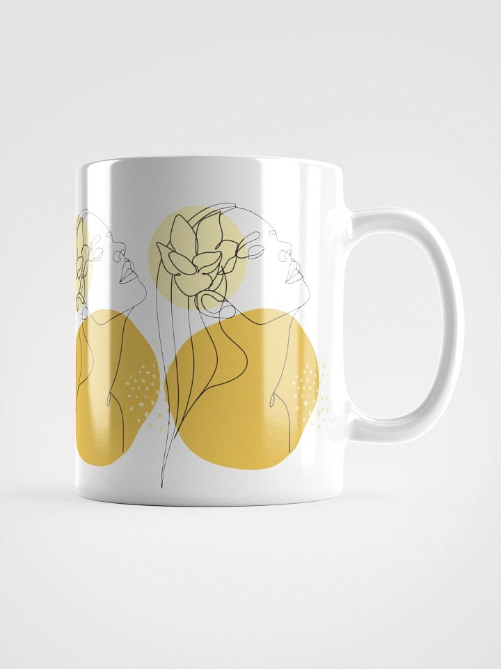 Mug Blanc Equilibre Femme Jaune Miel - Joie Rayonnante - Idée Cadeau Raffiné product image (1)