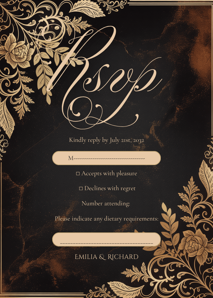 Editable Vintage Wedding Invitations | Edit in Canva | Instant Download Template | Black Gold Ornate product image (3)