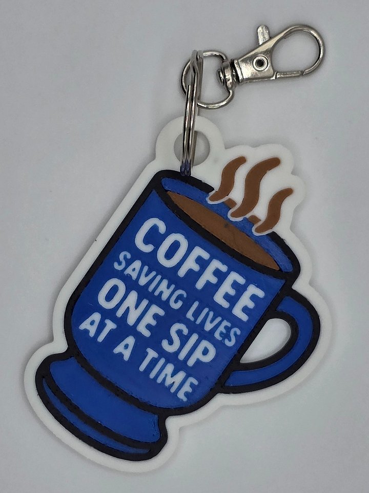 ☕ Coffee Mug Keychain | “Coffee Saving Lives One Sip at a Time” - Blue product image (2)