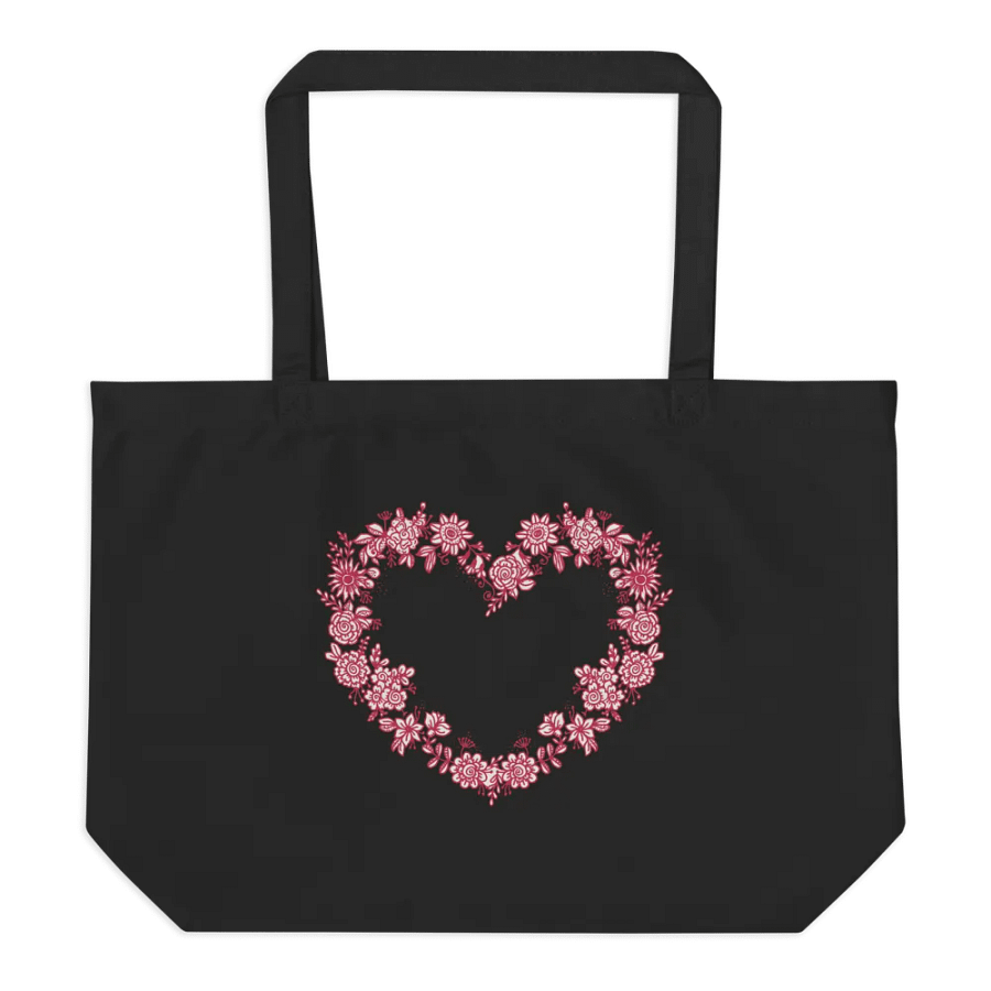 Red Floral Heart Organic Cotton Tote Bag product image (4)