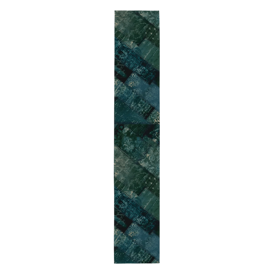 Table Runner Green Blue Vintage Script product image (1)