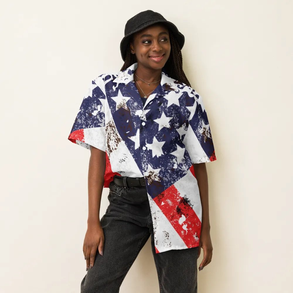 USA Flag Custom Design Button Down Shirt _ CoachShawStudio Streetwear _ Unisex Short Sleeve Shirt product image (6)