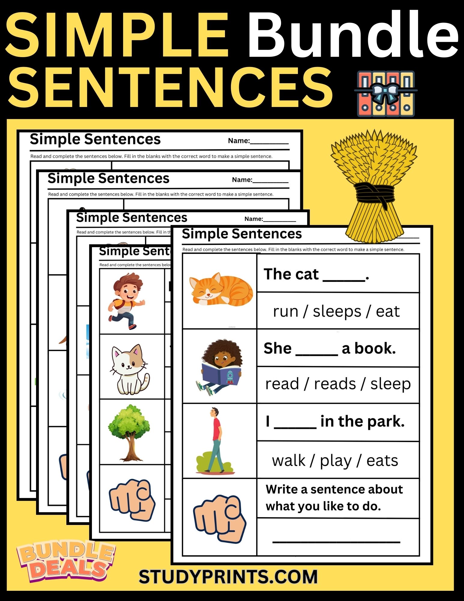 Simple Sentences for Beginners Worksheet Bundle product image (1)