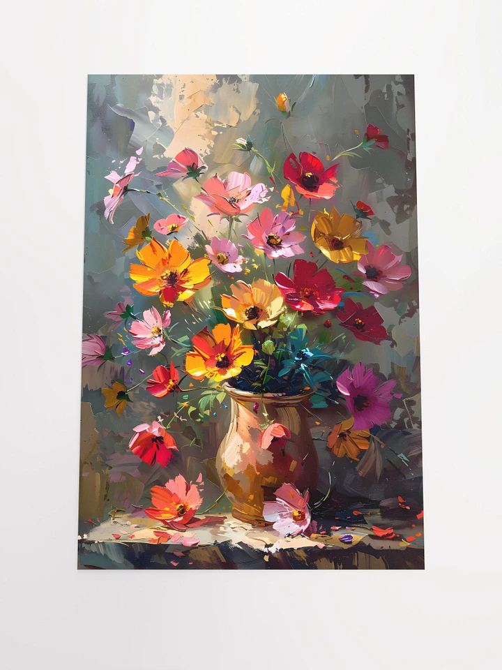 Impressionist Cosmos Flowers in Vase: Colorful Botanical Art for Lively Home Decor Matte Poster product image (2)