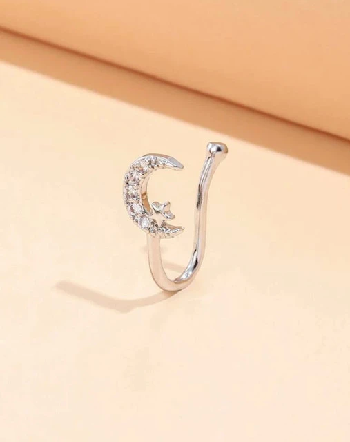 DECOR SILVER MOON RHINESTONE NON-PIERCED NOSE RING product image (3)