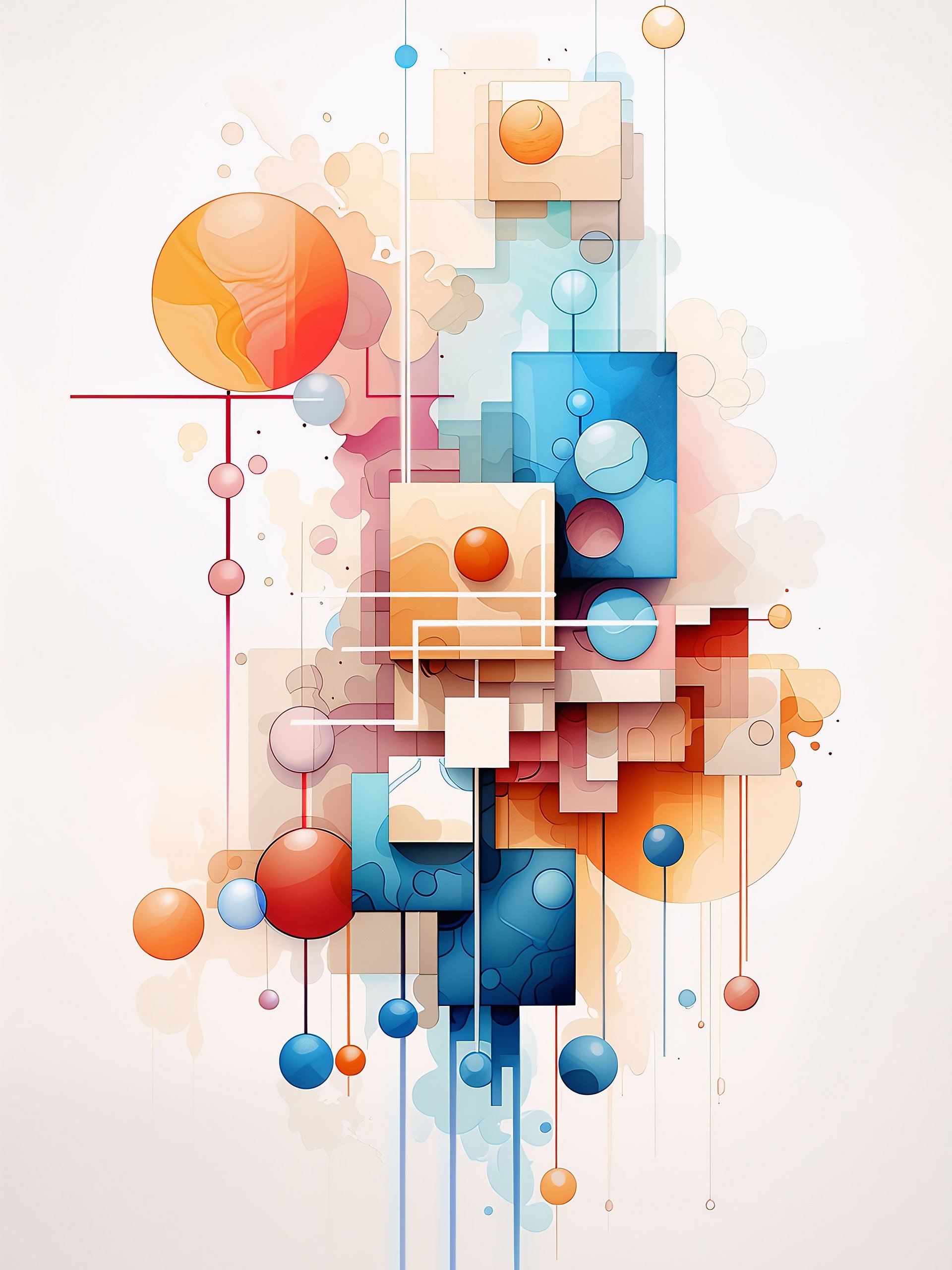 Modern Abstract Geometric Wall Art Print in Blue and Orange Canvas product image (1)