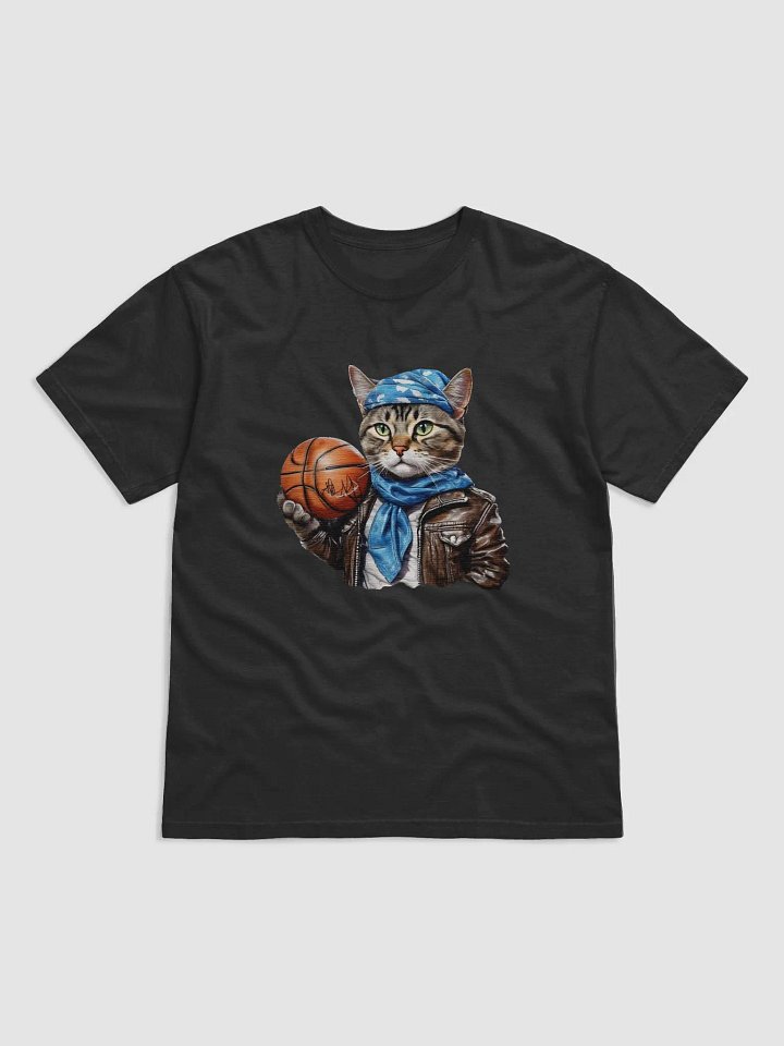street cat wearing a leather jacket and bandana holding a basketball product image (1)
