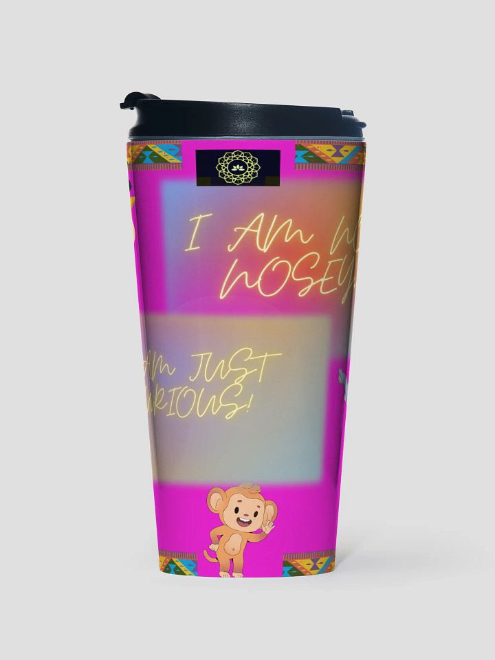 Cartoon character curiosity themed travel mug product image (1)