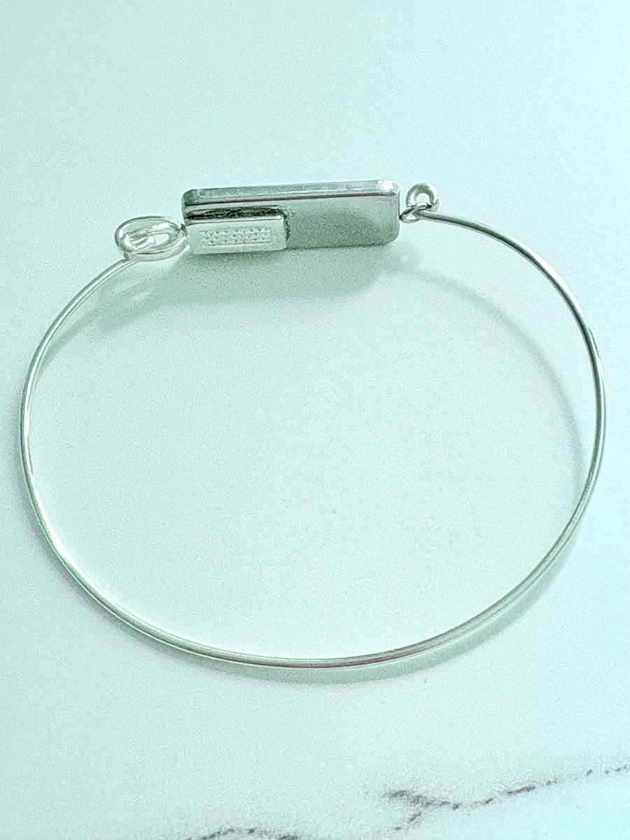 ⚡ Electric Tide Bangle | 7" Silver-Plated Wire Bracelet with Blue Green Rectangle Charm | Handmade Coastal Charm Jewelry by Monique Faella Designs™ | MFD-00172 product image (4)