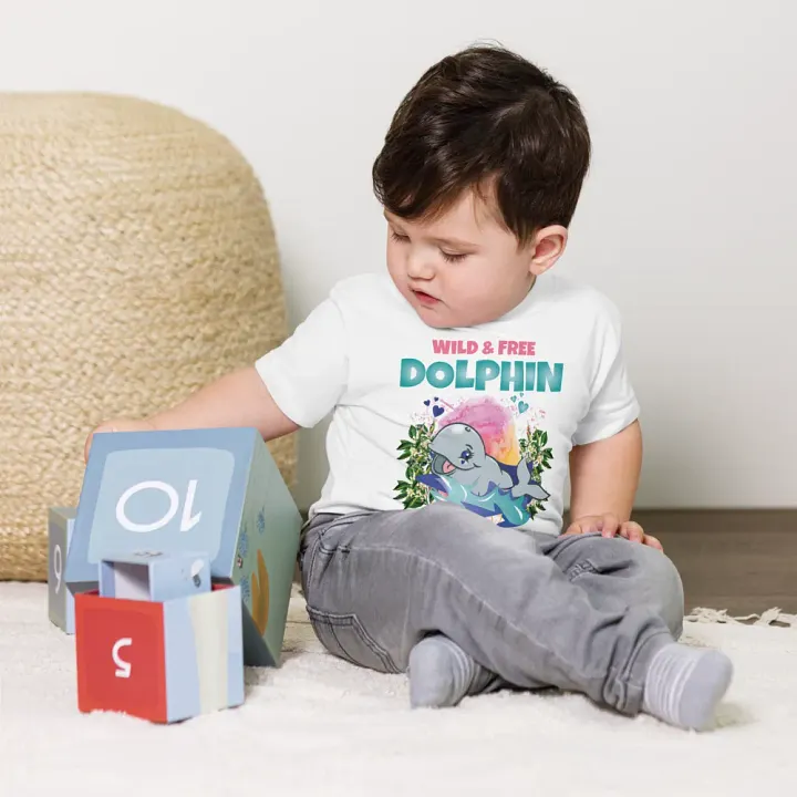 Dolphin Wild and Free Colorful Funny Cute Bella+ Canvas Toddler T-Shirt – Funny Shirt & Gift for Kids product image (1)
