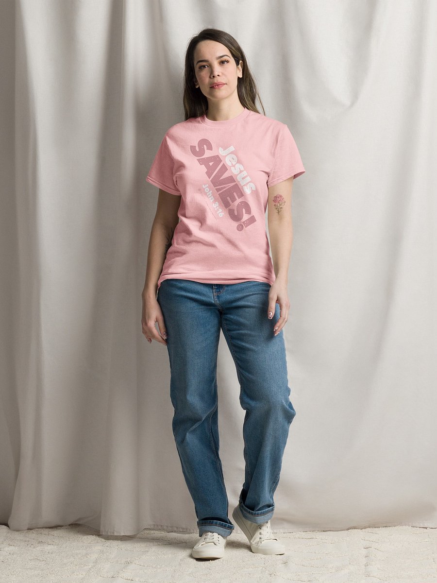 Jesus SAVES! Heavyweight Unisex Crewneck T-shirt | Gildan® 5000, PINK product image (4)