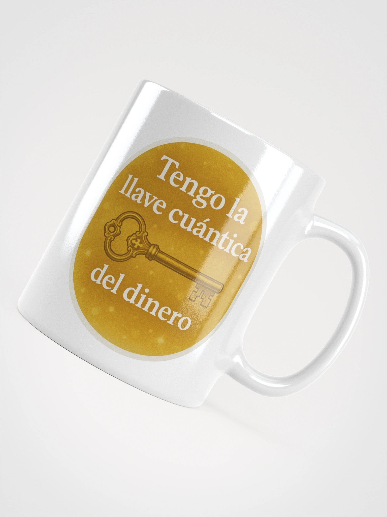 Taza blanca brillante con Llave Cuántica del Dinero product image (12)