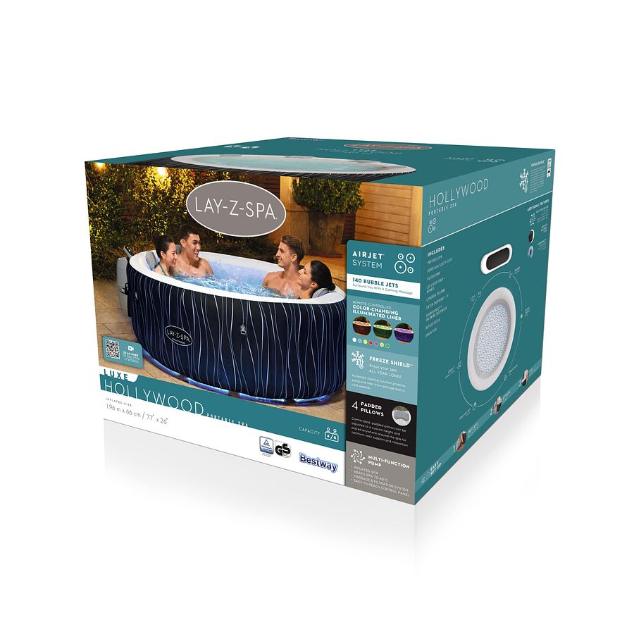60059 Lay-z-Spa 77" x 26" Hollywood Airjet with LED (Portable Hot Tub Jacuzzi) product image (12)