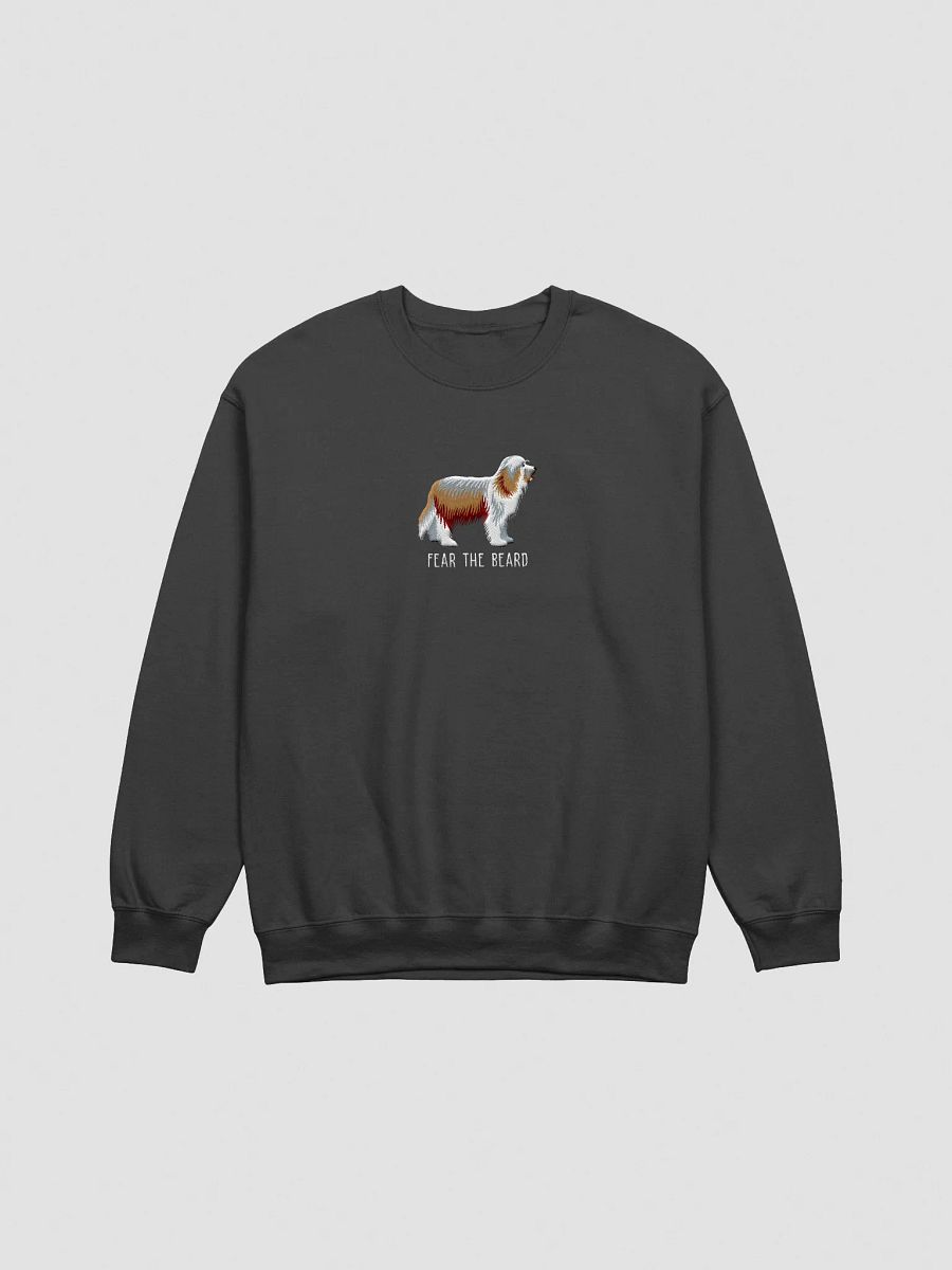 Fear the Beard Sweatshirt (Embroidered) of a Bearded Collie(Tan & White) product image (1)