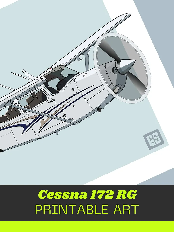 Cessna 172 RG ZS-KUI Printable Aviation Wall Art Landscape Blue and White Background product image (1)