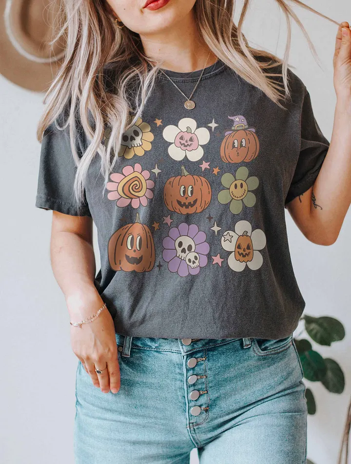 A Grid of Fall and Halloween Elements(2) T-Shirt | Cute Fall and Halloween T-Shirt Design product image (20)