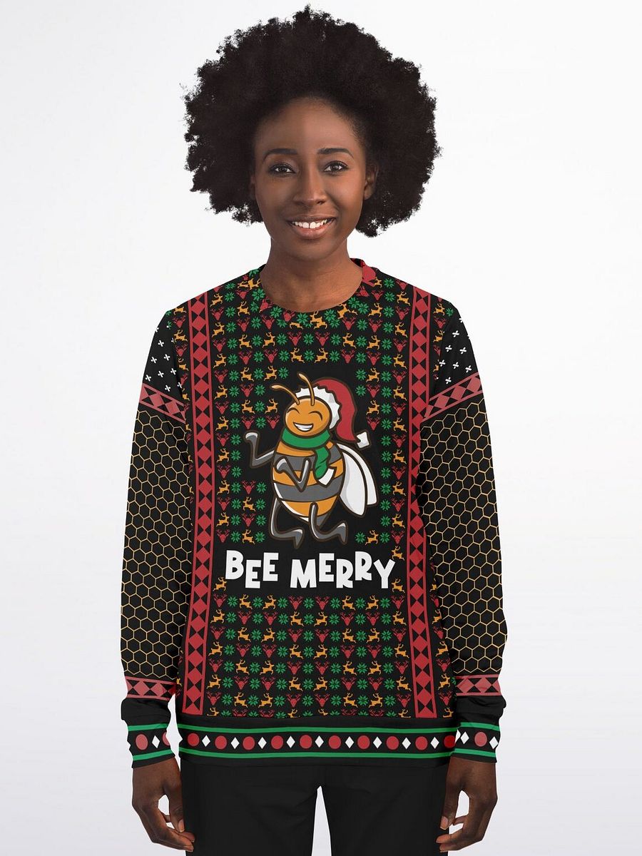 Bee Merry Ugly Christmas Sweater | Funny Holiday Sweatshirt | Cute Bumble Bee Santa Hat Winter Party Outfit | Unisex Holiday Gift product image (3)