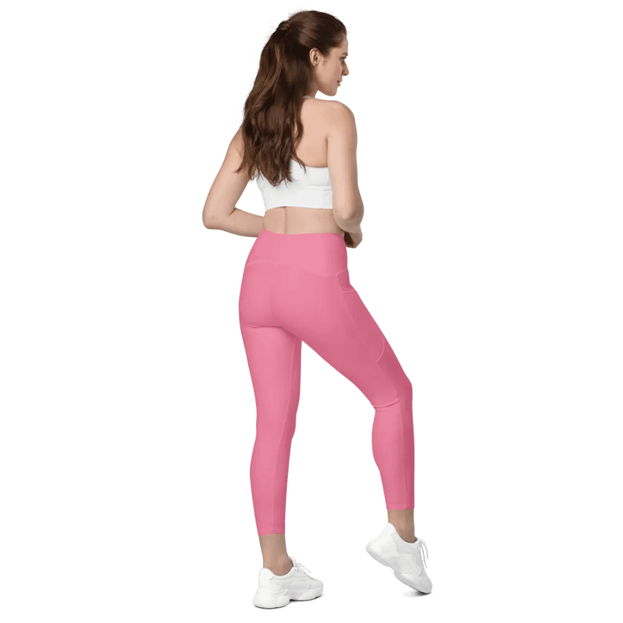 Plain Rosy Pink Soft Summer Women's High Waisted Premium Crossover Leggings with Pockets by Treasure Pie product image (7)